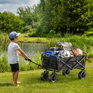 EDROSIE INC Heavy Duty Folding Beach Wagon, Collapsible Foldable Garden Cart with Big All-Terrain Wheels