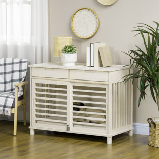 ARCHIE & OSCAR™ Deanne Modern Medium Dog Crate End Table With Soft Cushion & 2 Drawers, Wooden Dog Crate Bed Indoor Dog Kennel Furniture With Washable Cushion Cover