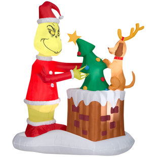 GEMMY INDUSTRIES Animated Airblown-Grinch Pulling Tree from Chimney-LG Scene-Dr. Seuss