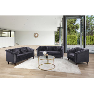 ROSDORF PARK Zetzaf 3 Piece Velvet Living Room Set