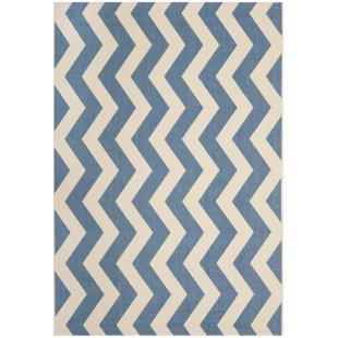 BRAYDEN STUDIO Avenger Chevron Hand Woven Blue/Beige Area Rug