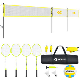 OXYGIE 32ft, 26ft and 20ft Width and Height Adjustable Volleyball and Badminton Combo Set with Net