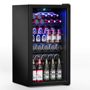 GUNJI 17.5'' W Freestanding 3.2 Cubic Feet Beverage Cooler with Glass Door