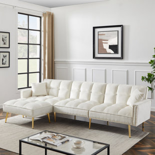 BUILDDECOR Upholstered Sectional Cream White Sofa