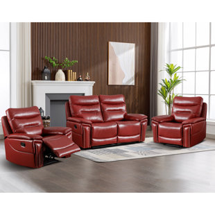 BONZY HOME 3 - Piece Breathable Leather Brass Rivet Manual Reclining Living Room Set, 2 Armchair Loveseat