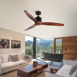 YUHAO Farmhouse 52 in. integrated Ceiling Fan without Light, with Remote Control and 3 Solid Wood Blades