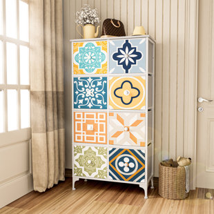 BUNGALOW ROSE Milbrook Dresser for Bedroom with 8 Drawers, Tall Storage Tower, Fabric Chest of Drawers, Colorful