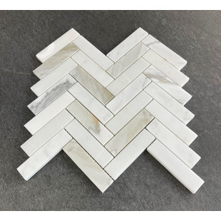 ES STONE 1" x 4" Calacatta Gold Marble Herringbone / Chevron Mosaic Wall & Floor Tile