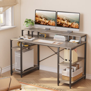 BLUE ELEPHANT Kinslee 55inch Computer Desk, Office Work Desk with Monitor Stand