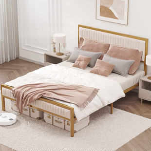 MERCER41 Upholstered Bed with Velvet Headboard Footboard and LED Light