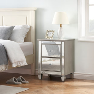 HOMEBELONGS 26.25'' Tall 2 - Drawer Mirrored Nightstand In Silver