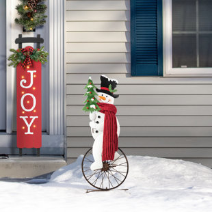 THE TWILLERY CO.® Jimena 32"H Metal Snowman Riding Bike Porch Decor