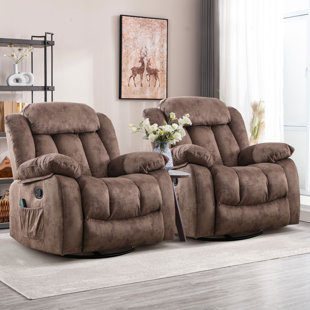 EBERN DESIGNS 35" Wide Compact Swivel Rocker with Heat and Massage Durable Lounge Reclining Chair (Set of 2)