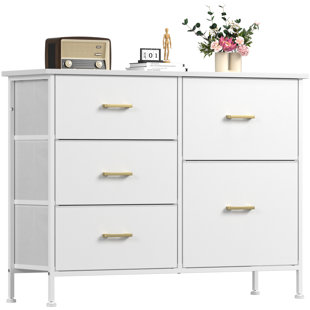 MERCER41 Dresser for Bedroom 5 Drawer, TV Stand, Closet Organizer Storage, Living Room, Fabric Dresser White