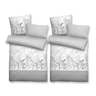 BIBERNA Grey 100% Cotton Reversible 6 Piece Duvet Cover Set