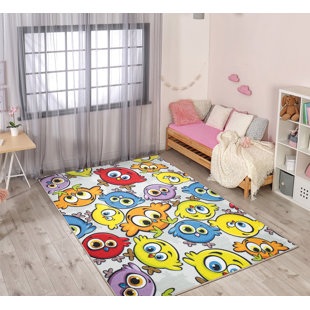 OTTOMANSON Machine Washable Non-Slip Rubberback Educational Colorful Birds Kids Bedroom, Playroom Baby & Kids Rugs