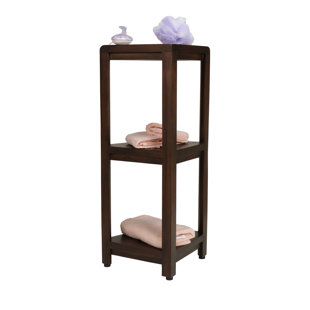 Outdoors Snazzy Corner, 32-inch-Tall, 3-Tier DecoTeak Outdoor Shelves, Teak Corner Shower Shelf, Shower Stand Corner, in Woodland Brown