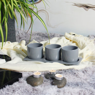 MADE4HOME Handmade Ceramic Indoor Pot Planter Set with Tray