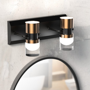 EVERLY QUINN Yeltsin Bathroom Light Fixtures LED Vanity Lights Refined Crystal Clear Cylinder Design Lampshade Black and Bronze 4000K Wall Light Fixtures