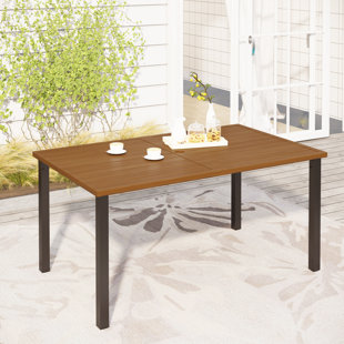 HOKKU DESIGNS Romio Metal Frame Wood-like Outdoor Patio Dining Table