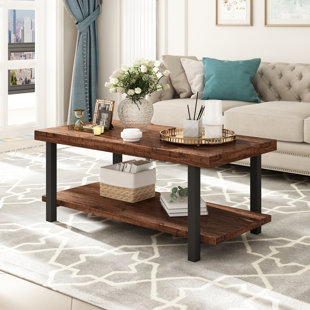 MILLWOOD PINES Adamo Coffee Table with Open Storage and Metal Frame for Living Room, Industrial Cocktail Table