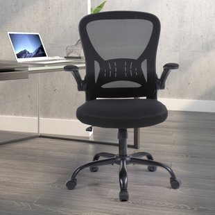 INBOX ZERO Kolyo Ergonomic Office Chair Upholstered Desk Chair Mesh Task Chair with Flip-Up Armrest
