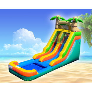 JINGO JUMP 16' H x 25' L Inflatable Tropical Water Slide and Air Blower