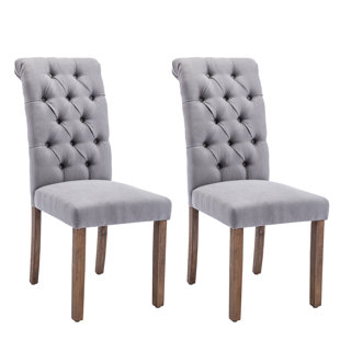 ROSDORF PARK Brizio Upholstered Tufted Cotton Parsons Chair with Solid Wood Legs (Set of 2)