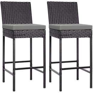 EBERN DESIGNS Aize 27.5" Patio Bar Stool with Cushion (Set of 2)