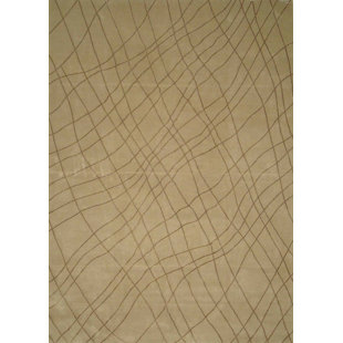 EXQUISITE RUGS Super Tibetan Abstract Hand-Knotted Area Rug in Beige/Brown/Dark Yellow
