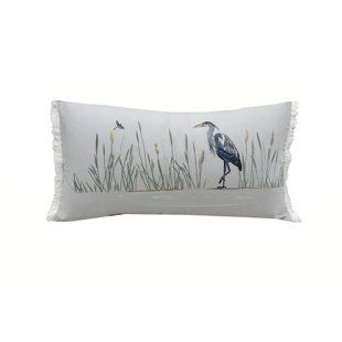 RIGHTSIDE DESIGN Blue Heron on Grey Pillow Indoor Cotton Lumbar Pillow