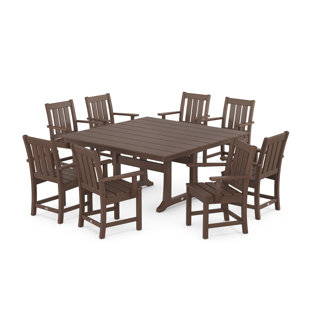 POLYWOOD® Oxford 9-Piece Square Farmhouse Dining Set with Trestle Legs