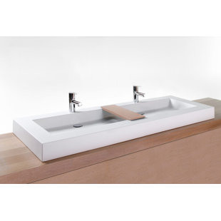 WETSTYLE 60" Cube Collection Trough Lavatory, 4" Height, with Wood Bridge