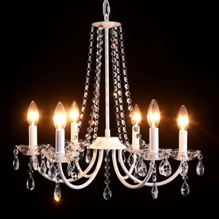 HOUSE OF HAMPTON® Elinka 6 - Light 19.7" Wide Vintage Small Candle Style Classic Chandelier with Crystal Accents for Foyer Entryway Living Room