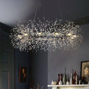EVERLY QUINN Galewood Modern Glam Firework Crystal Chandelier light Round Pendant Ceiling Lighting For Dining Room
