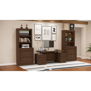 HOKKU DESIGNS Junus Sit-Stand Storage Desk with Two File Drawer Bookcases