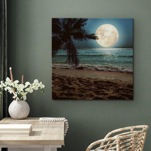 IDEA4WALL Shining Full Moon " Harvest Moon Night Sky Tropical Ocean Beach Shore "