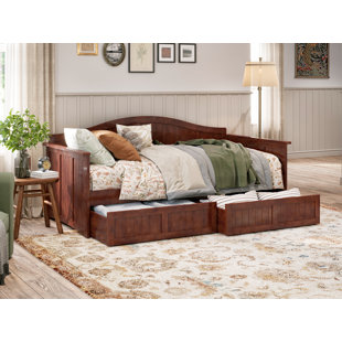 AFI FURNISHINGS Nantucket Cottage Slatted Solid Wood Twin Daybed with Storage Drawers