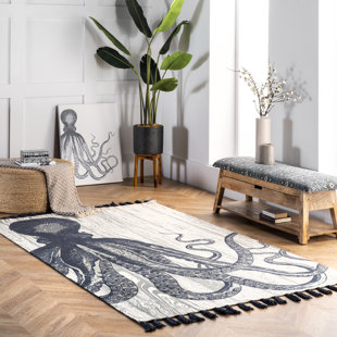 THOMAS PAUL Flatweave Octopus Tassel Area Rug