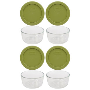 Pyrex (4) 7202 1-Cup Glass Bowls & (4) 7202-PC 1-Cup Lids