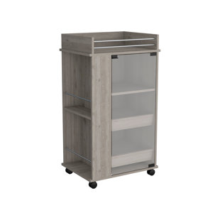 HOKKU DESIGNS DEPOT E-SHOP Lansing Bar Cart with Glass Door, 2-Side Shelves and Casters