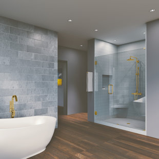 SYMPHONY SHOWER DOORS 76'' H Pivot Frameless Shower Door with Clear Glass