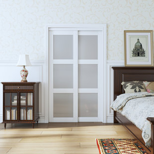 HOME WORTHY 3 Lite Tempered Frosted Glass White Closet Sliding Door with Hardware