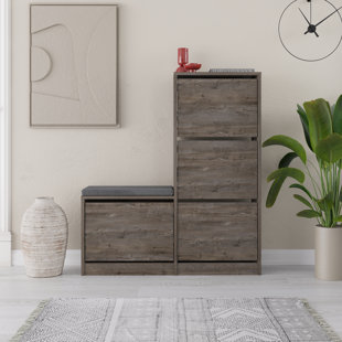 IVY BRONX Dude Modern Bench Shoe Cabinet 4 Drop-Doors