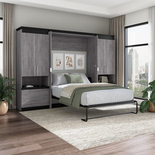 MERCURY ROW® Asay Murphy Bed and 2 Storage Cabinets with Pull-Out Shelves