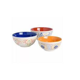 GIBSON Laurie Gates Tierra 3 Piece Stoneware Hand Painted Nesting Bowl Set - 3 Assorted Designs