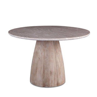 ORREN ELLIS Mave Round Marble Top Solid Wood Base Dining Table