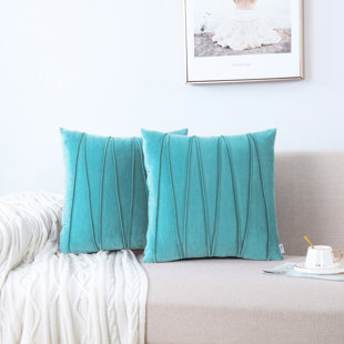 NORDECO HOME Pleated Square Polyester Velvet Pillow Cover (Set of 2)