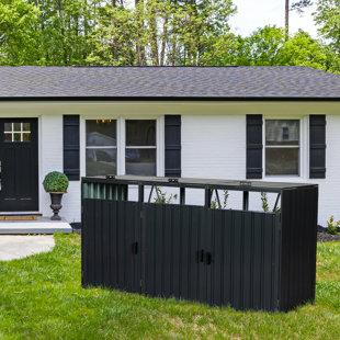 IYOFE 94.5"L Outdoor Garbage Bin Storage Shed, Galvanized Steel, Lockable Doors, Stores 3 Trash Cans