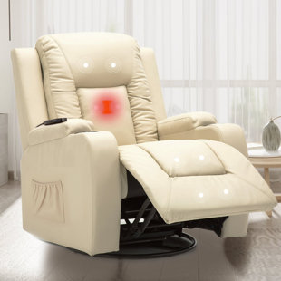 LATITUDE RUN® Recliner Chair with Massage and Heated Modern Swivel Rocker Recliner Sofa Leather Recliners with Cup Holders